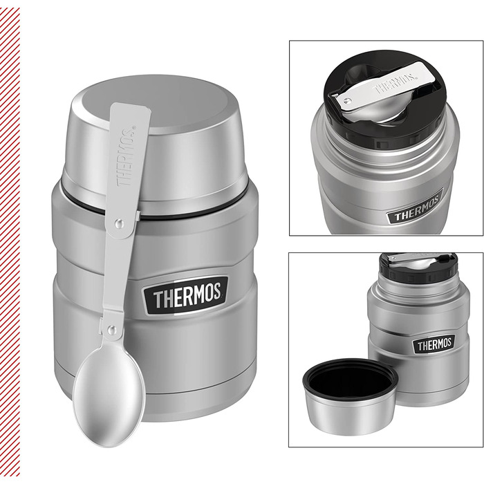 Термос для їжі Thermos Stainless King 470 мл з ложкою, нержавіюча сталь, тримає тепло 9 годин/холод 14 годин, герметичний контейнер для супу, каші, страв