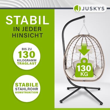 Підвісне крісло Juskys Aria з регульованою висотою, складане, ергономічне, для вулиці та дому, до 130 кг, з поліротангу, з подушкою, бежеве