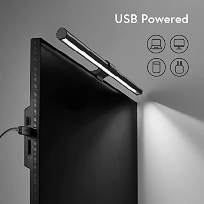 BenQ ScreenBar - LED лампа для монітора з регулюванням кольору та автоматичним затемненням, захист очей, USB зарядка, офісна лампа