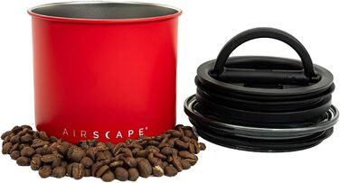 Контейнер для кави Airscape Planetary Design з нержавіючої сталі | Контейнер для продуктів | Повітряний герметичний клапан | Збереження свіжості продуктів | Матовий червоний, Small