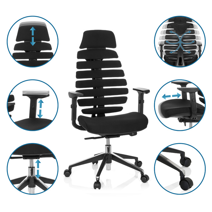 Офісне крісло / поворотне крісло ERGO LINE II PRO Тканина Чорний HJH OFFICE