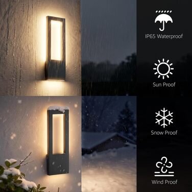 Світильник настінний вуличний Aipsun LED 30W, тепле біле світло 3000K, водонепроникний IP65, прямокутний корпус з алюмінію для гаража та коридору, чорний