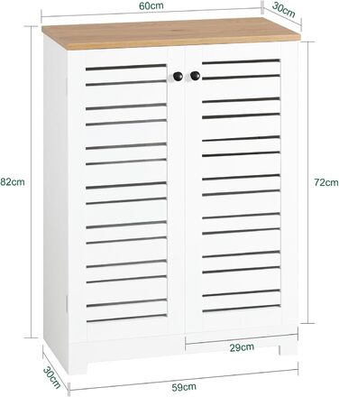 SoBuy BZR41-W шафа для ванної з ламельними дверцятами, біло-натуральна, 60x82x30 см, комод для ванної кімнати