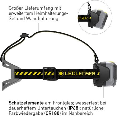 Налобний ліхтар Ledlenser HF8R Work, 1600 люмен, LED, акумуляторний, водонепроникний IP68, з червоним світлом, чорний/жовтий, для роботи та активного відпочинку