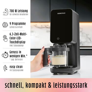 Машина для приготування морозива GOURMETmaxx SmoothUp 800 Вт з LED дисплеєм та 10 програмами - Морозиво, смузі, сорбет | 2 стакани в комплекті