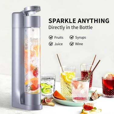 Сифон для газування води Seltzer, домашній содомакер з 2 BPA-free пляшками по 1 л, сумісний з балонами CO2 60 л (сірий)
