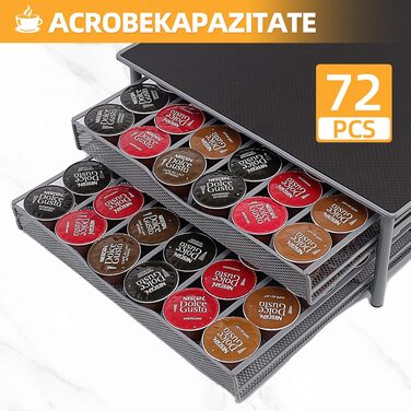 Органайзер для кавових капсул Dolce Gusto на 72 капсул, підставка з 2 висувними шухлядами, стійкий накопичувач для кавомашини