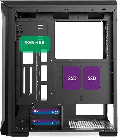 Ігровий корпус для ПК EMPIRE GAMING Darkwitcher, ARGB, середній ATX, металева сітка, скляна бокова панель, 4 вентилятори 120 мм, адресне підсвічування RGB, 5V PWM