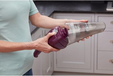 Акумуляторний ручний пилосос BLACK+DECKER Dustbuster 3.6В, безмішковий, бездротовий, широка насадка, знімний контейнер, зарядна станція з кріпленням на стіну, колір баклажан