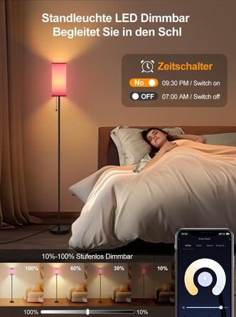 Розумна RGB+CCT Wi-Fi LED торшер 9Вт E27 для вітальні, димований, 2700K-6500K, керування через додаток, Alexa/Google, музичний та таймерний режими