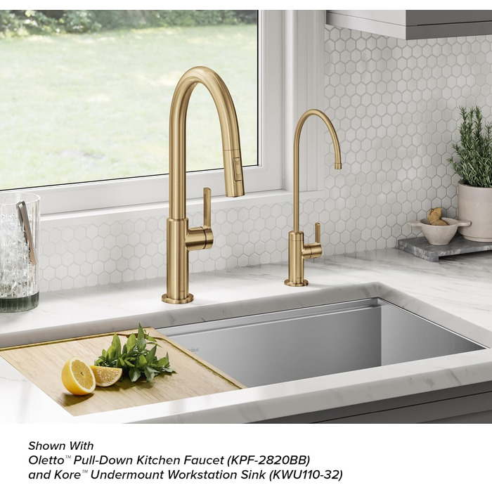 Змішувач кухонний Kraus KPF-3104SFS Oletto бронзовий з фільтром, витяжний одноручний
