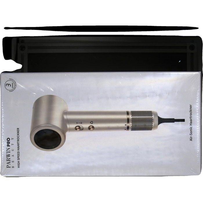 Фен Air-Sonic PARWIN PRO BEAUTY з HD-LED дисплеєм, безщітковий мотор 110 000 об/хв, 200 млн негативних іонів, потужний повітряний потік 25 м/с, швидке сушіння, тихий, шампань-сріблястий