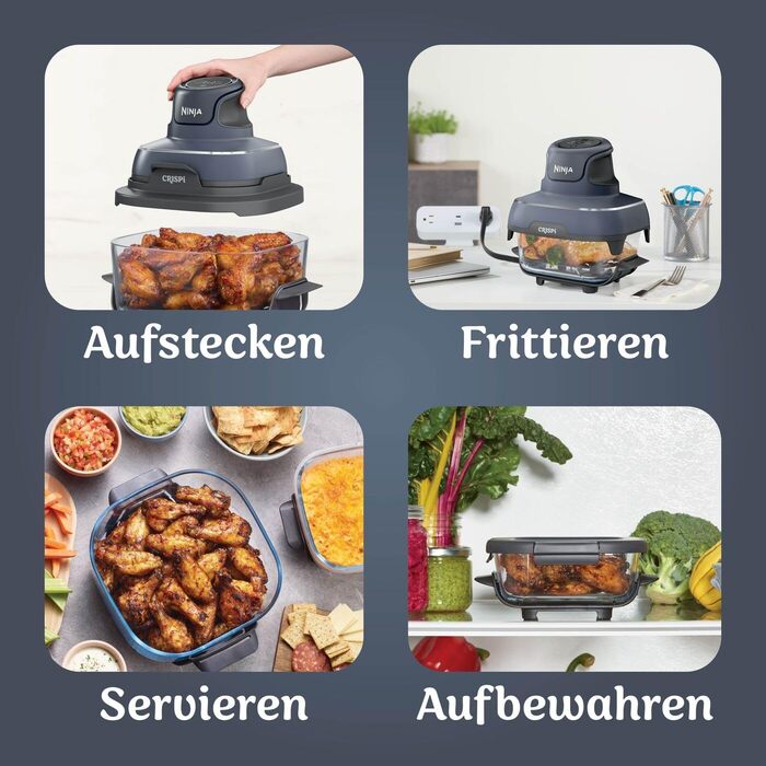 Ninja CRISPi Airfryer 3.8л, 4-в-1: фритюрниця, гриль, підігрів, Recrisp, сірий, 1700W, FN101EUSTGD