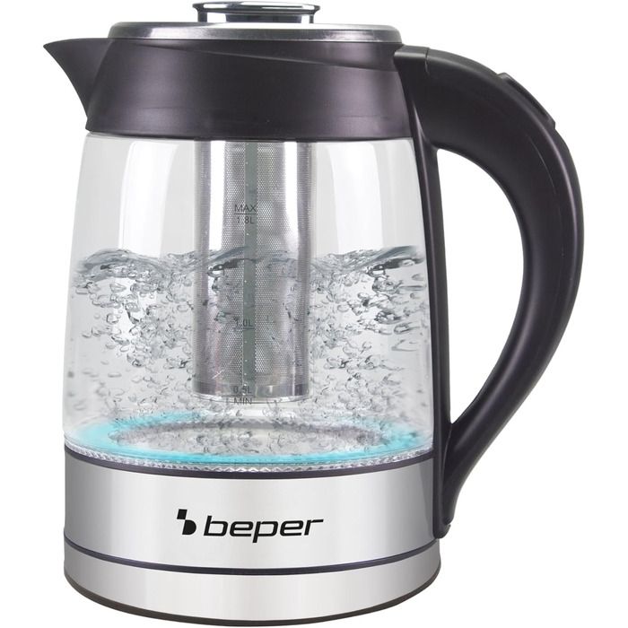 Електрочайник Beper BB.103, 1.8 л, чорний, скло