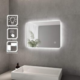 Елегантне дзеркало для ванної кімнати з LED-підсвічуванням 45 x 60 см, холодне біле світло, IP44, енергозберігаюче, настінне