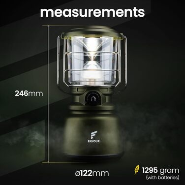 Світлодіодний ліхтар Favour BigBoy 1300 Лм, для кемпінгу, водонепроникний, ударостійкий, змінна температура світла, батарейковий, зелений