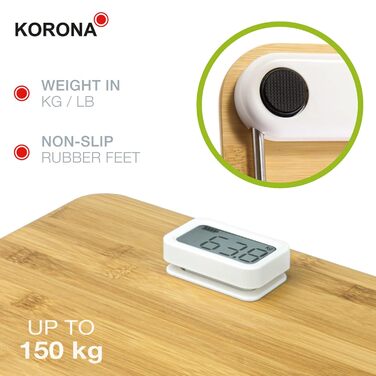 Бездротові ваги з бамбука Korona MIRIAM, 150 кг, еко-дисплей