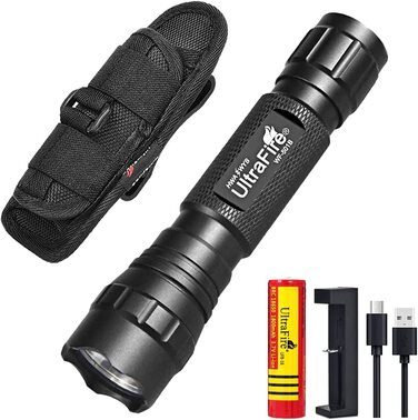 Ліхтар UltraFire WF-501B LED 1000 Люмен з кобурою, тактичний міні-ліхтар на акумуляторі 3,7V 1800mAh з зарядним пристроєм