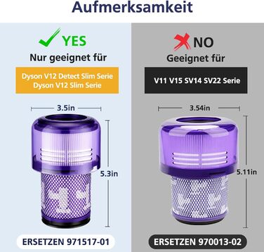 Набір з 3 фільтрів HEPA для пилососа Dyson V12 Detect Slim Absolute/Total Clean/Extra/Fluffy, змінний фільтр 971517-01, аксесуари для пилососа