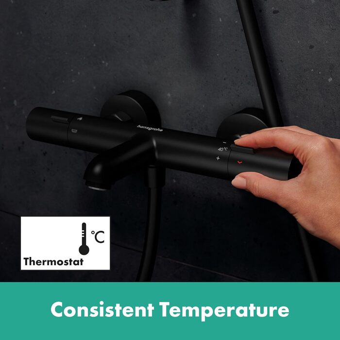 Змішувач для ванни Hansgrohe Ecostat Fine - n Aufputz (чорний мат), термостат, з запобіжником 40°C, для 2 споживачів