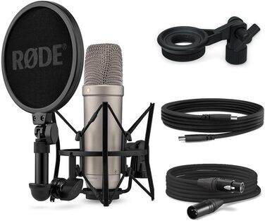 Студійний мікрофон Rode NT1 5th Gen XLR/USB сріблястий з тримачем keepdrum MSA033