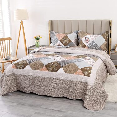 Покривало стьобане Qucover Patchwork 230x250 см для двоспального ліжка, комплект з 2 наволочками 50x70 см, зимовий, поліестер, двосторонній візерунок