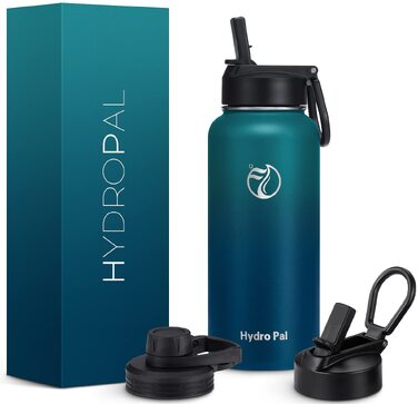 Термофляга HydroPal 1200мл із нержавіючої сталі, BPA-free, вакуумний термос для спорту та подорожей з трубочкою та 2 кришками (зелений)