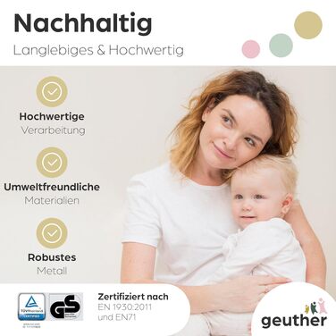 Захисний бар'єр Geuther Easylock Plus для сходів та дверей (152,5-160,5 см) - дерев'яно-металевий, без свердління, двосторонній, сірий/натуральний
