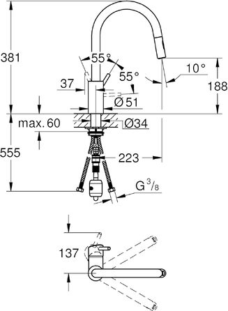 Змішувач кухонний GROHE Concetto з висувним душем, поворотний 360°, хром - 31483002