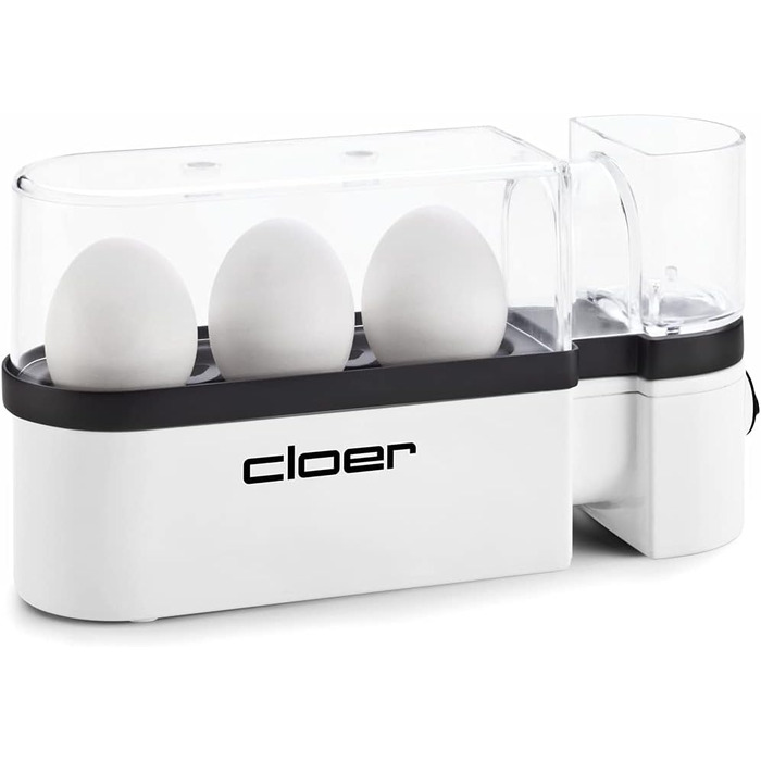 Електричний яйцеварка Cloer 6021 на 3 яйця, знімний тримач, 300 Вт, білий пластик