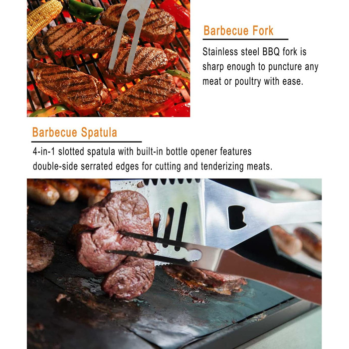Grilljoy набір для гриля 20 предметів з нержавіючої сталі у алюмінієвому кейсі, професійний набір аксесуарів для барбекю, подарунок для чоловіків і жінок, сріблястий