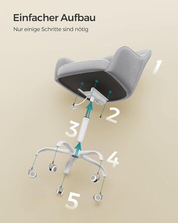 Офісне крісло SONGMICS з оксамиту, регульоване, до 110 кг, для робочого кабінету, спальні, голубо-сіре