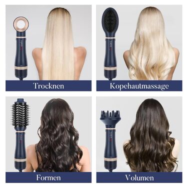 4-в-1 фен-щітка PARWIN PRO BEAUTY, стайлер з іонізацією, 4 насадки для сушіння, випрямлення, завивки та об'єму, жовта