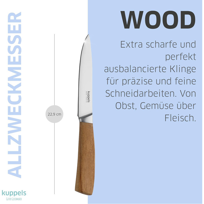 Набір кухонних ножів Kuppels WOOD з підставкою з дерева акації, загартована сталь, 3 предмети