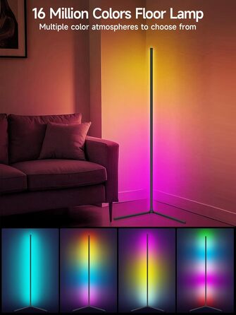 Світлодіодний торшер RGB з кутовим освітленням, керуванням зі смартфона та пультом, синхронізація з музикою, 16 млн кольорів для спальні, ігрової кімнати
