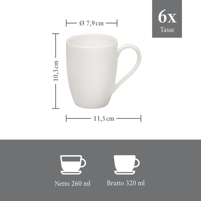 Набір білих чашок з ручкою vivo Villeroy & Boch, 6 шт, базова серія, фарфор
