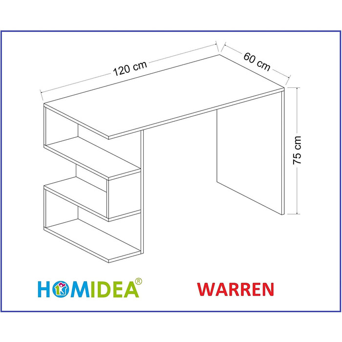Комп'ютерний стіл Homidea Warren з полицею, біло-чорний, письмовий стіл для офісу та дому