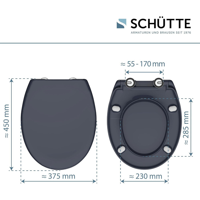 Сидіння для унітаза SCHÜTTE з мікроліфтом (м'яке закривання), овальне, антрацит, матеріал Duroplast, витримує до 200 кг
