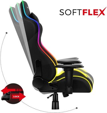 Ігрове крісло Huzaro Force 6.2 RGB Mesh з LED-підсвіткою, ергономічне, чорне, до 130 кг, регульована висота, підголівник і поперекова підтримка, тканина карбон