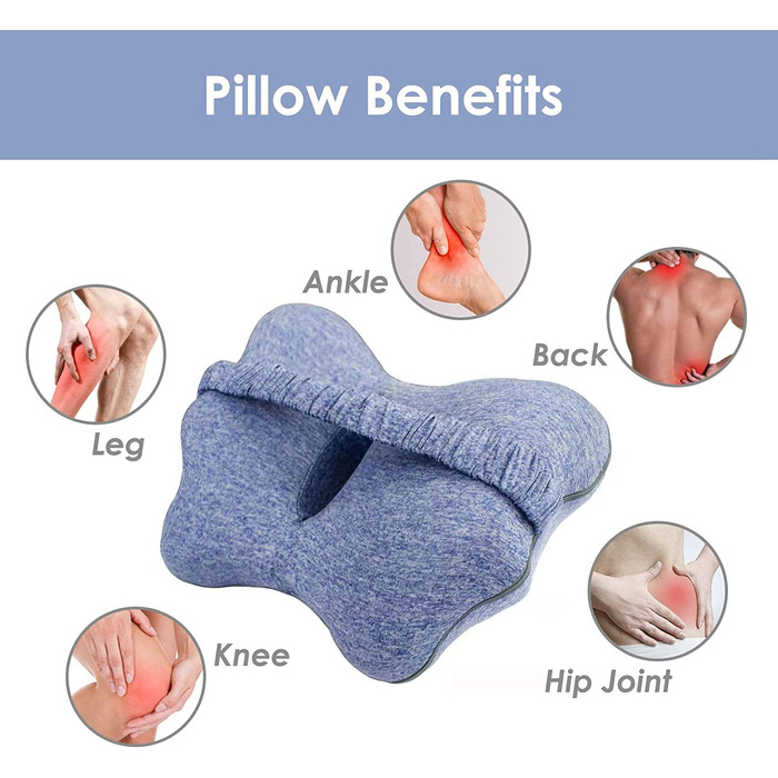 Ортопедична подушка між колін для сну на боці з ефектом пам'яті (Memory Foam) та фіксацією — для підтримки спини, стегон та при ішіасі