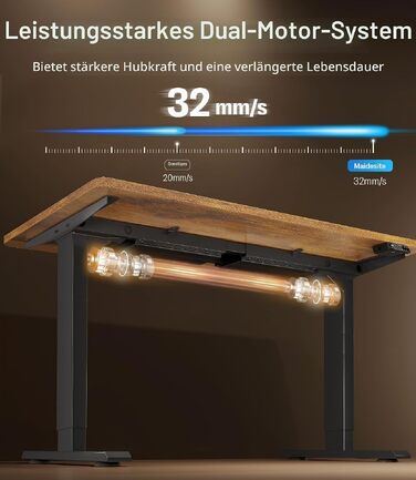 Електричний підйомний стіл для роботи MAIDeSITe S2 Pro (160x80 см), регульований по висоті письмовий стіл з двома моторами, чорний каркас та стільниця кольору вінтажний коричневий