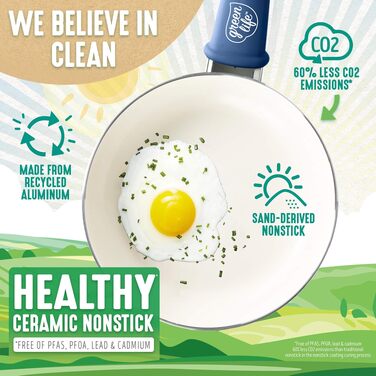 Набір посуду GreenLife Soft Grip Healthy Ceramic 12 предметів, антипригарне покриття, блакитний, без PFAS, для посудомийної машини
