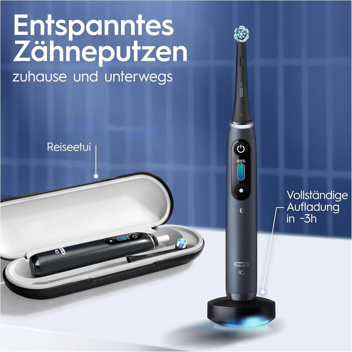 Електрична зубна щітка Oral-B iO Series 8 Plus Edition (набір 2 шт), 6 режимів чищення, 4 смінні насадки, дорожній кейс, чорний/фіолетовий