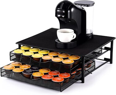 Органайзер для кавових капсул SYSYLY, шухляда на 72 капсули, для Dolce Gusto, металевий, чорний, антиковзкі ніжки