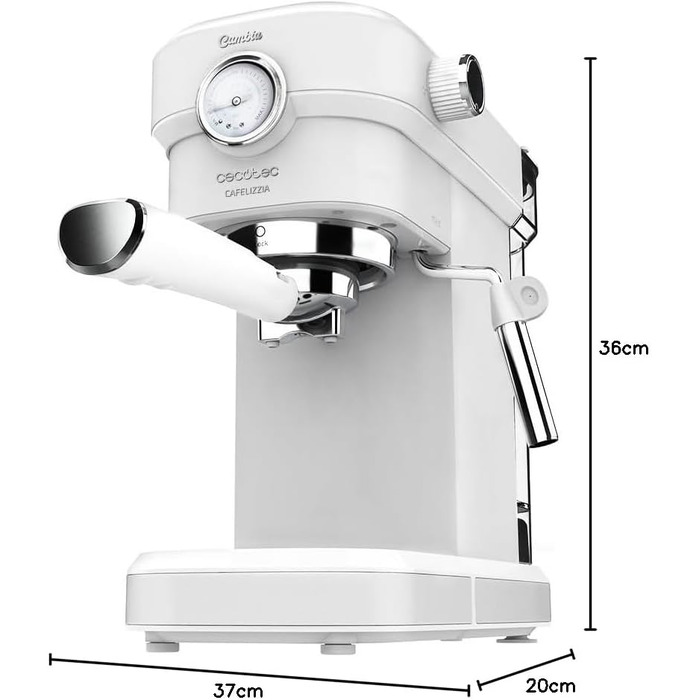 Кавомашина Cecotec Cafelizzia 790 Steel Pro - Еспресо та Капучино, 1350 Вт, 20 Бар, Манометр, 1.2л, Нержавіюча сталь