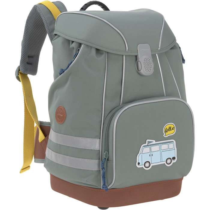 Дитячий шкільний рюкзак LÄSSIG Adventure Bus зелений, набір 6в1: спортивна сумка, пенал, футляр для олівців, мішок для взуття, нагрудна сумка, для дітей від 6 років