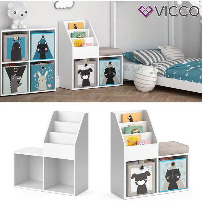 Дитяча біла полиця Vicco Luigi для іграшок і книг, органайзер-комік, 2 відділення, без коробок для зберігання