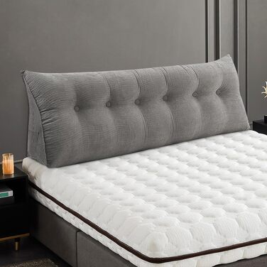 Подушка трикутна для спини OHMG 180x50x20 см, сіра - для ліжка та дивана, з кишенею, знімний чохол