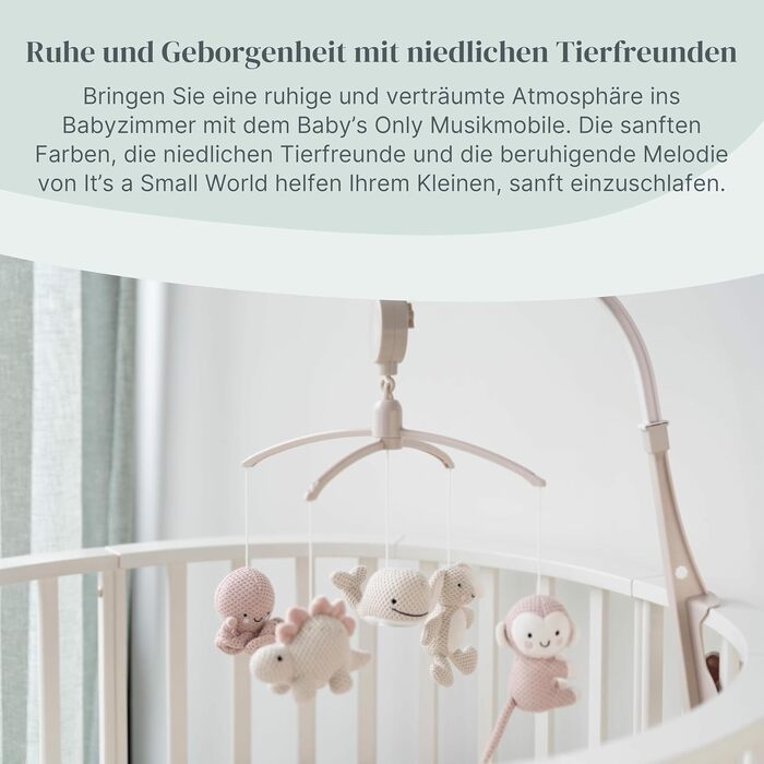 Музична мобіль Baby's Only Baby Heaven - рожева мобіль для немовлят з в'язаними фігурками, легко кріпиться, для хлопчиків та дівчаток