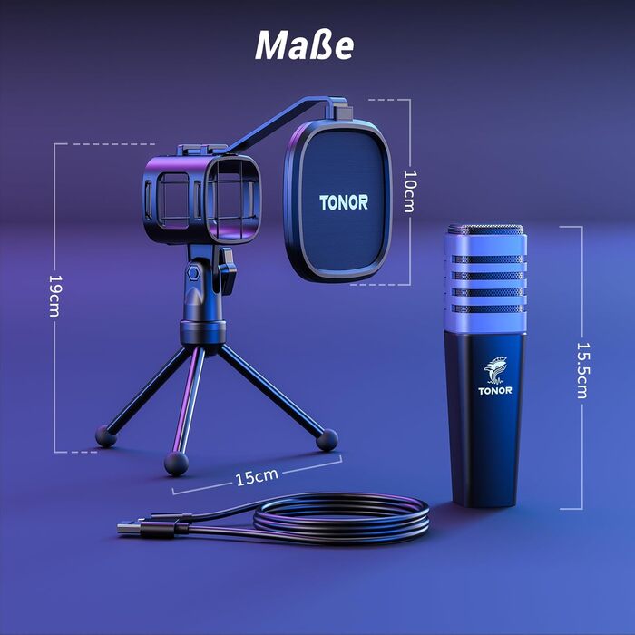 Ігровий USB-мікрофон TONOR TC30 з RGB підсвіткою для ПК, стрімінгу, подкастів, студії, конденсаторний, кардіоїдна спрямованість, з підставкою, для ігор, YouTube, конференцій, співу, сумісний з PS4, PS5
